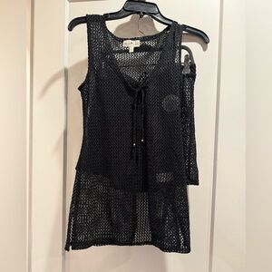 NWOT Black Crochet Tank Top‎ and Shorts Set Swim CoverUp Size L